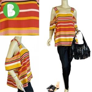 FOURTEENTH PLACE ORANGE AND YELLOW STRIPED COLD SHOULDER TUNIC (XL)